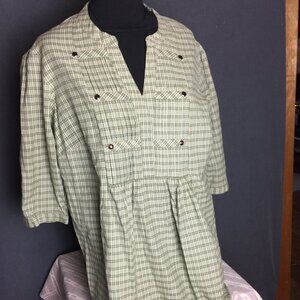 Dressbarn 2X Cottage Core Shirt Short Sleeve Top Prarie  Plaid Plus